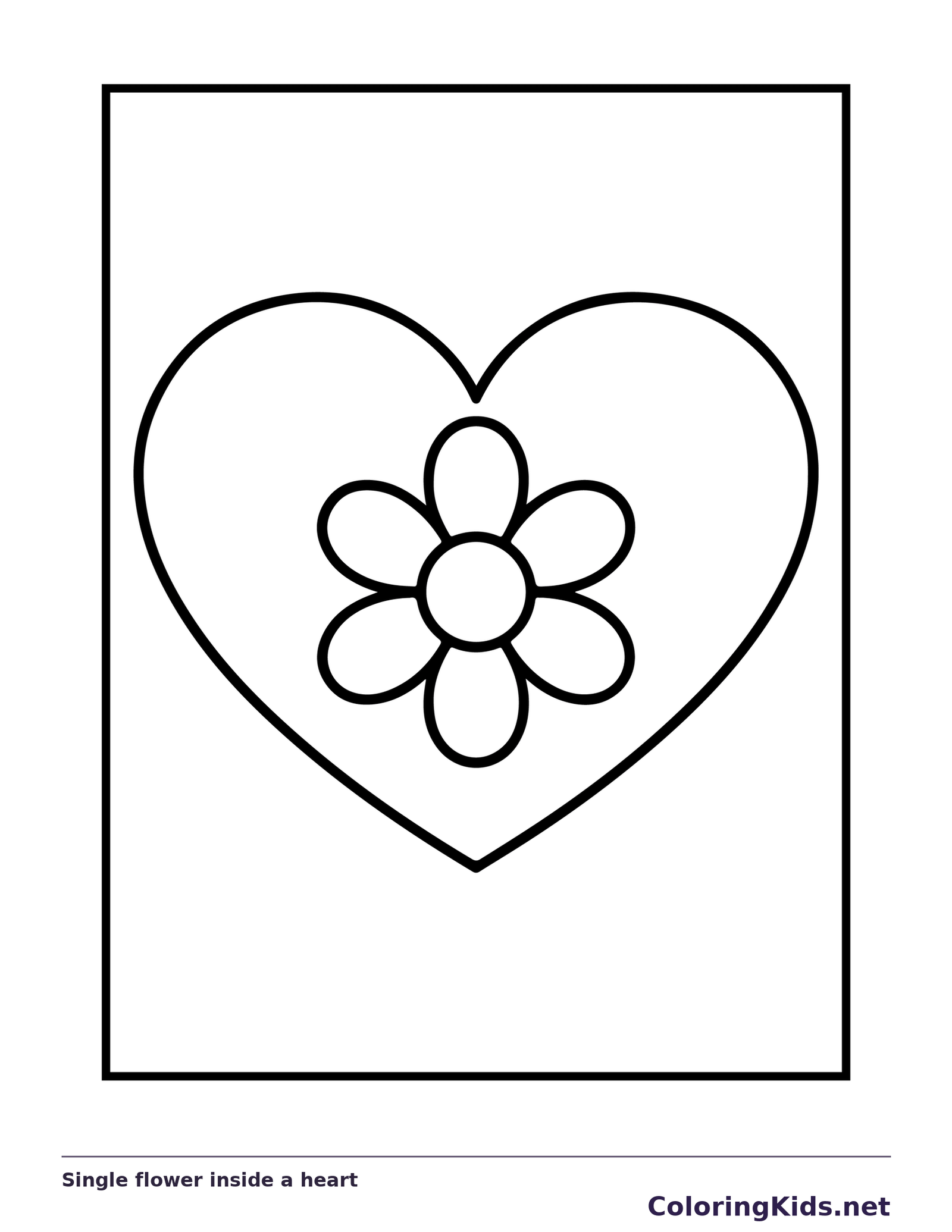 Single flower centered inside plain heart