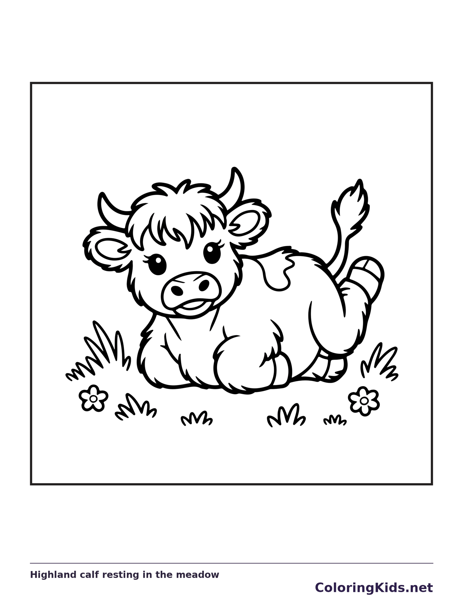 Coloring Pages Flower Collection Highland calf resting in the meadow coloring page | ColoringKids.net