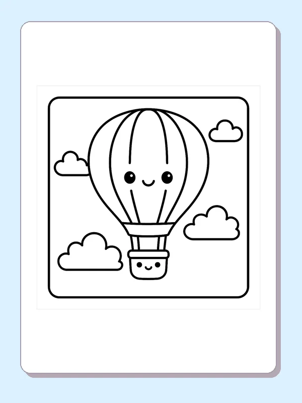 Black and white printable simple balloon in clouds coloring sheet