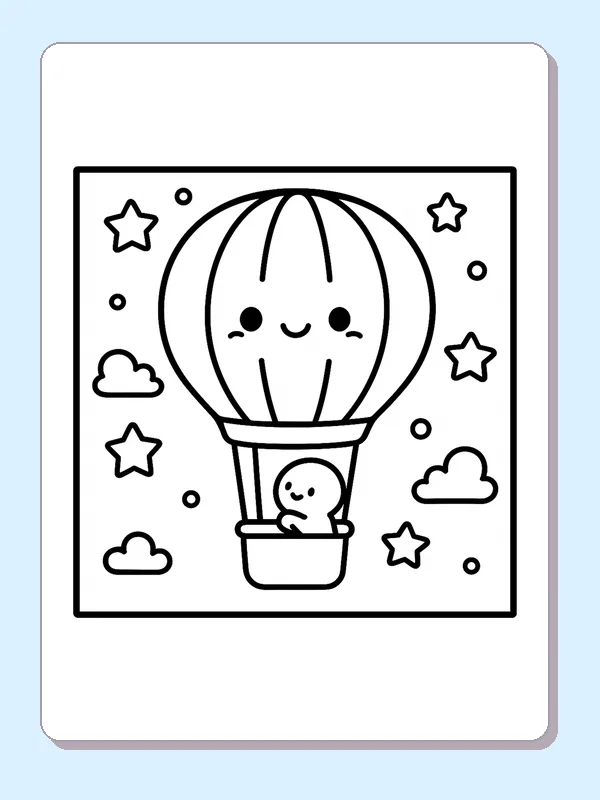 Black and white printable tiny rider under stars coloring sheet