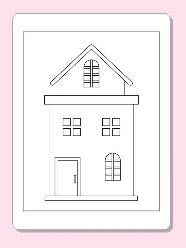 Attic Window above the Front Door coloring page: black and white line art to print or color online