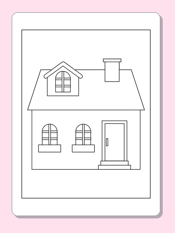 Dormer Window and Chimney Home coloring page: black and white line art to print or color online