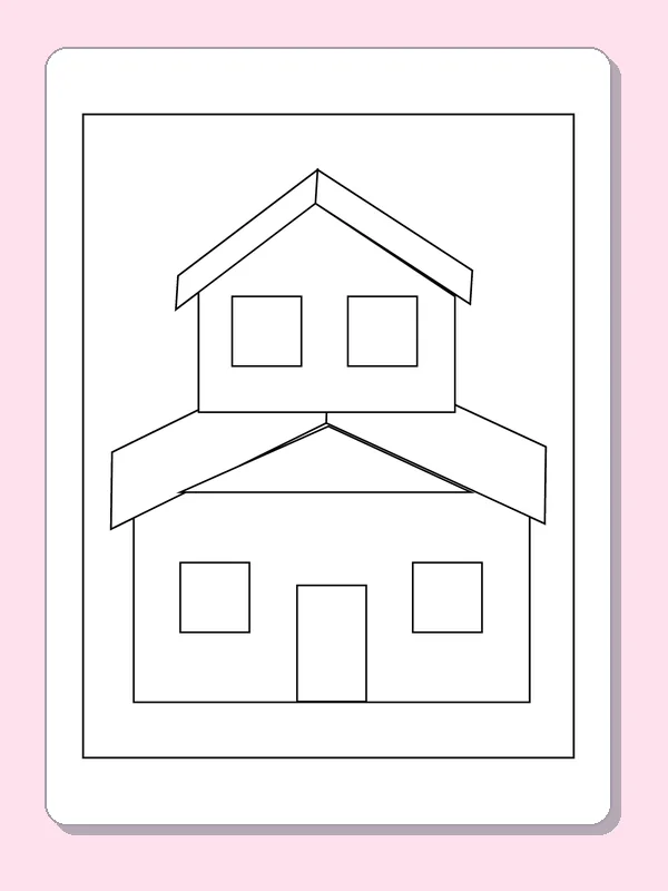 Home with Two Roof Levels coloring page: black and white line art to print or color online