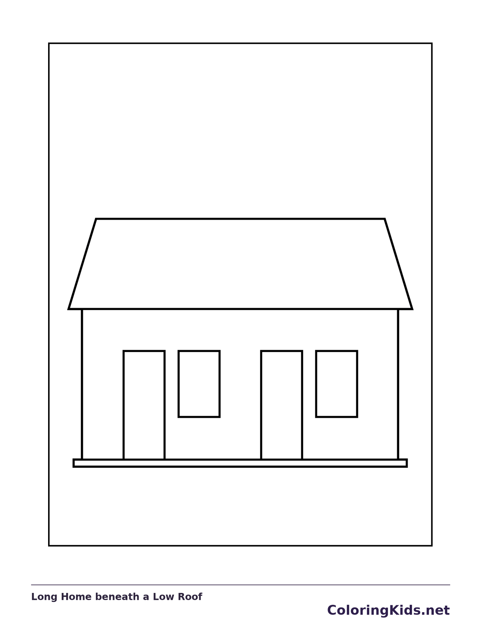 Long Home beneath a Low Roof coloring page: black and white line art to print or color online