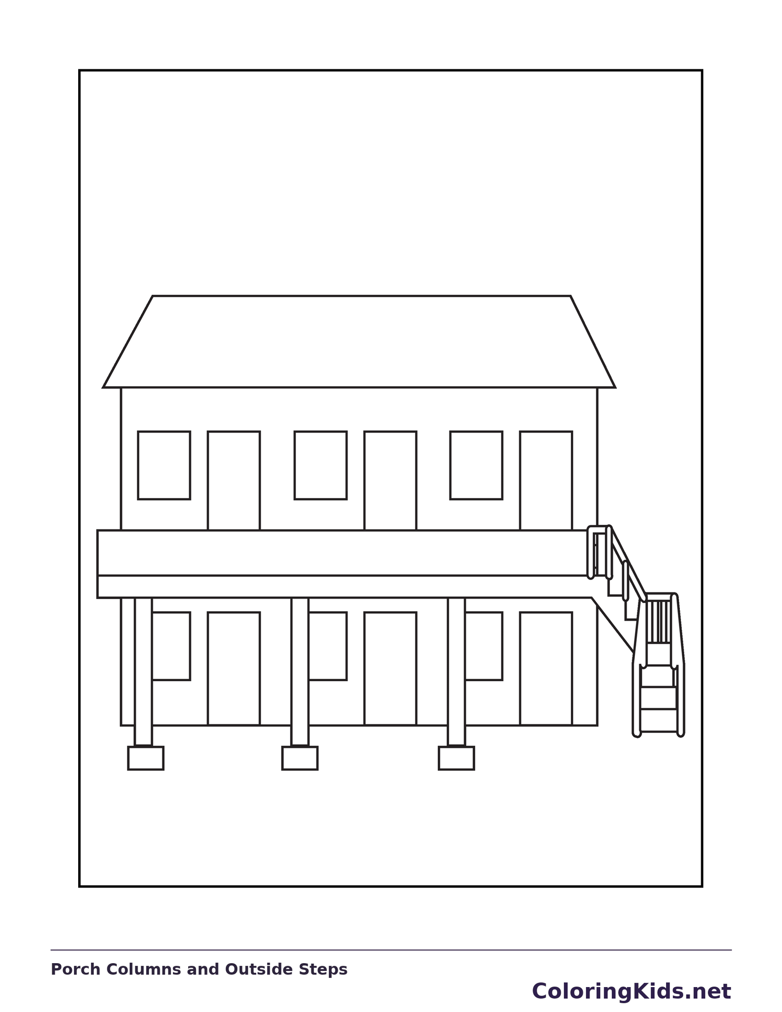 Porch Columns and Outside Steps coloring page: black and white line art to print or color online