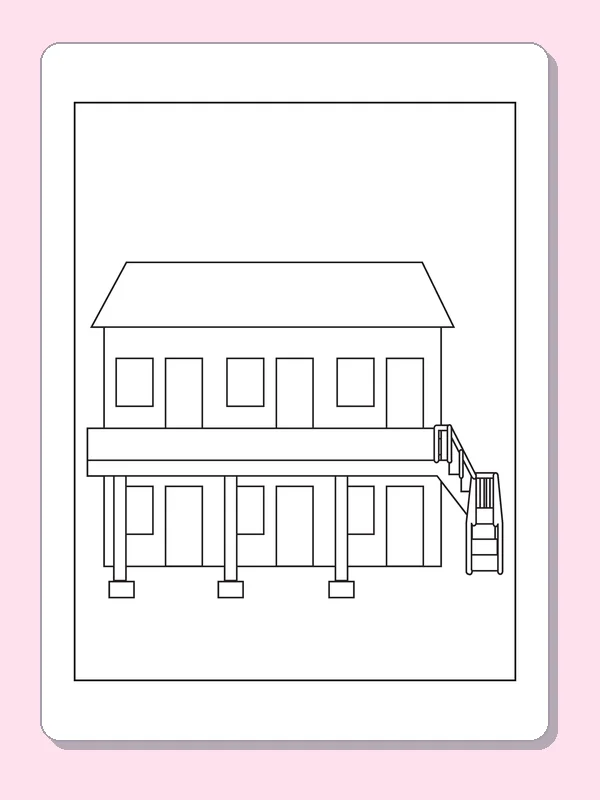 Porch Columns and Outside Steps coloring page: black and white line art to print or color online