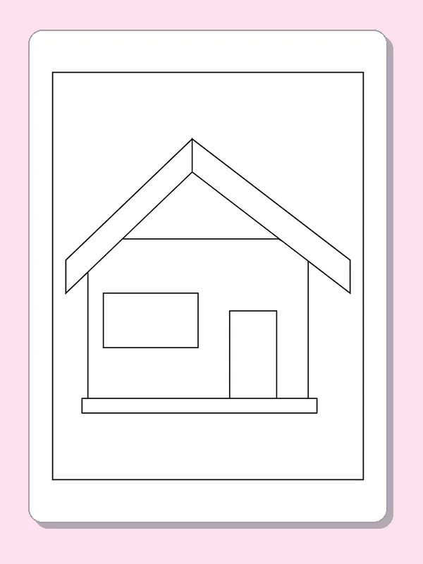 Plain Peaked-Roof House coloring page: black and white line art to print or color online