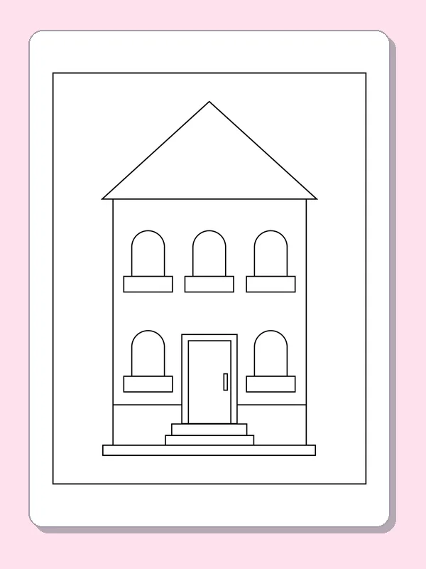 Tall Home with Arched Windows coloring page: black and white line art to print or color online