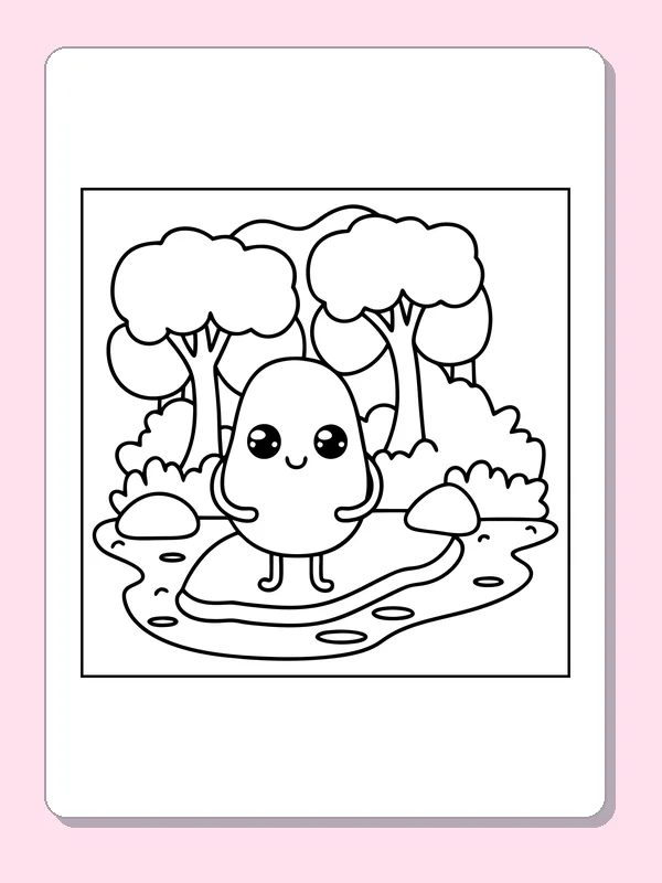 Black and white printable lung on a forest walk coloring sheet