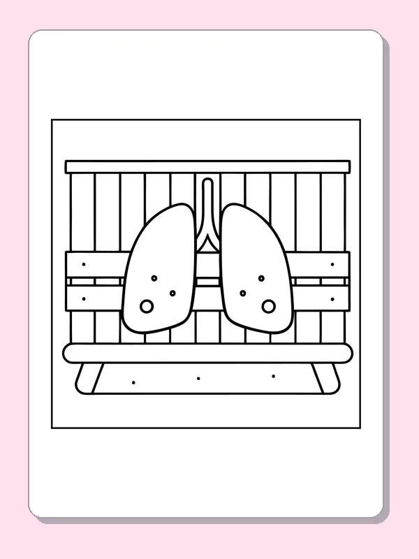 Black and white printable lungs by a window coloring sheet