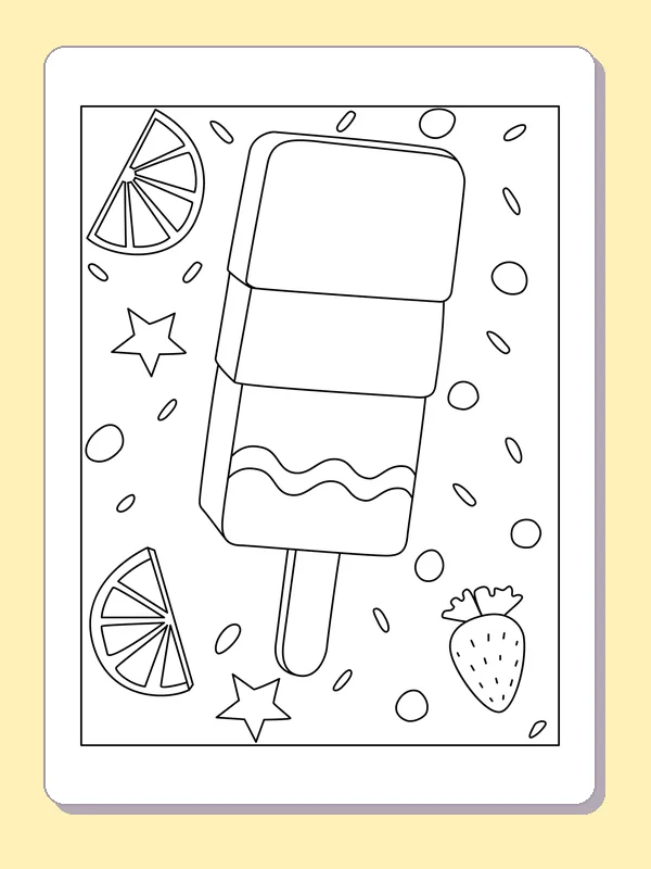 Citrus ice pop, black-and-white printable coloring page