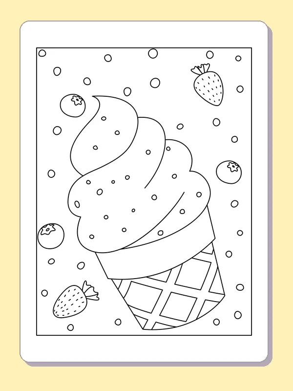 Giant soft-serve cone, black-and-white printable coloring page