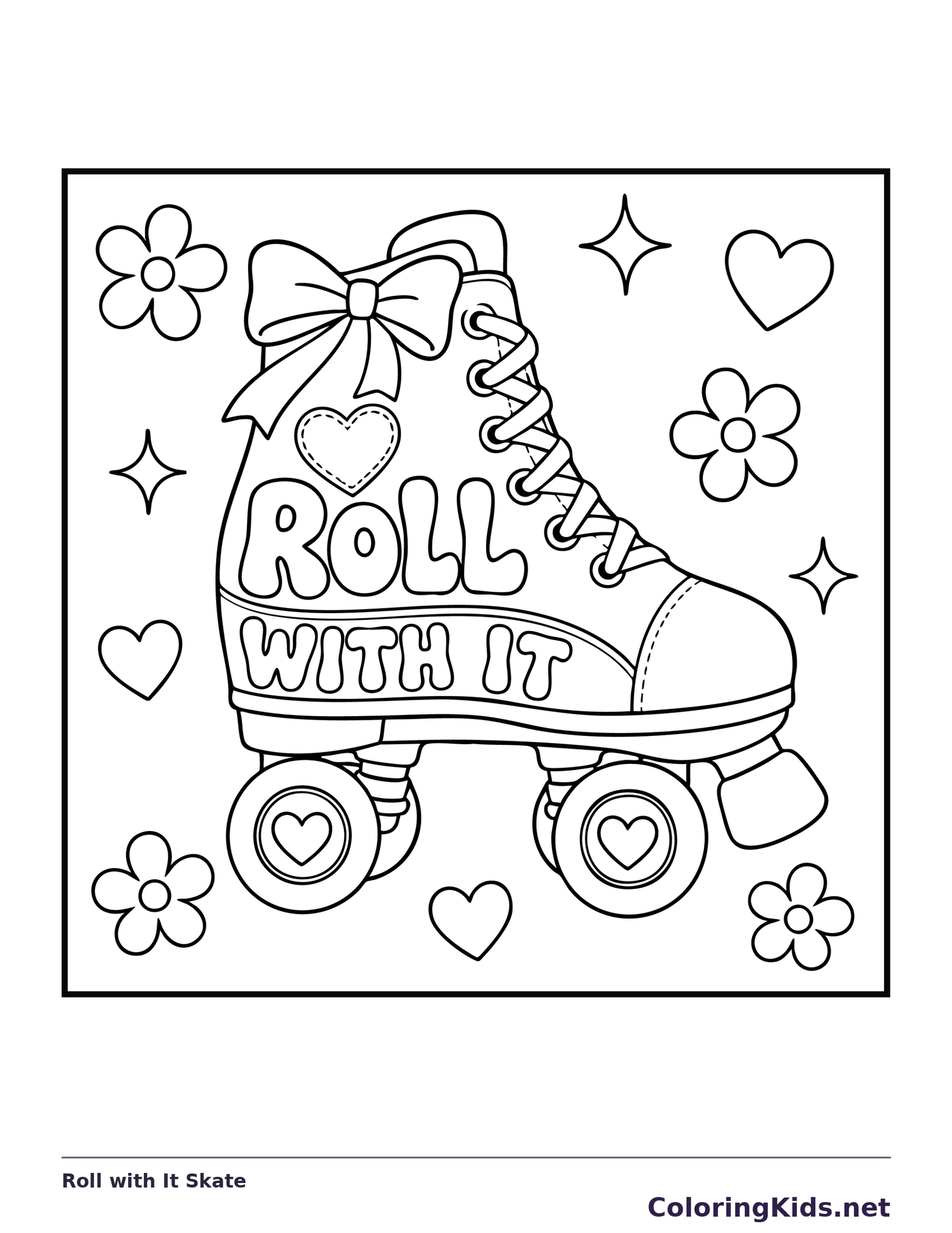 Black and white printable roll with it skate coloring sheet