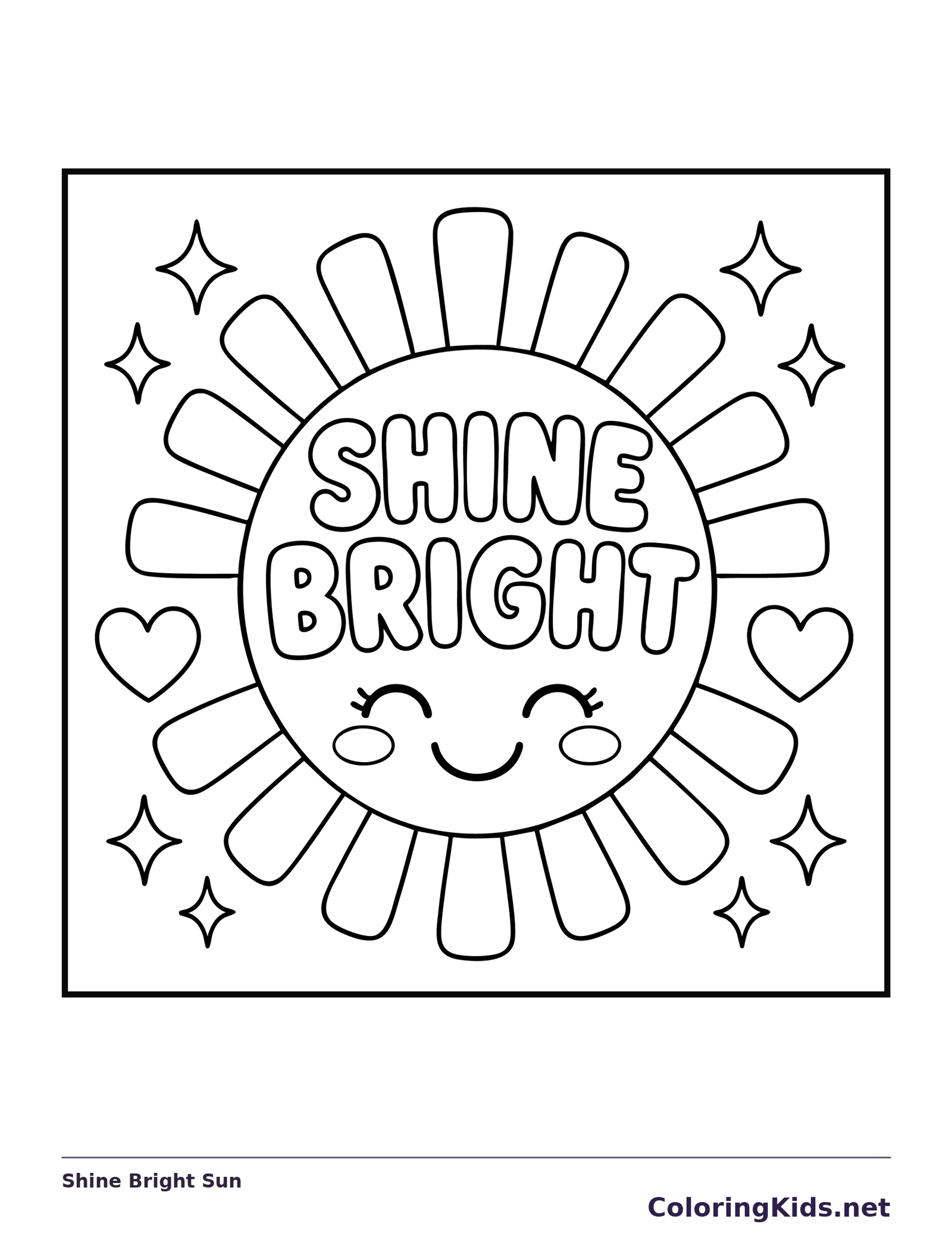 Black and white printable shine bright sun coloring sheet