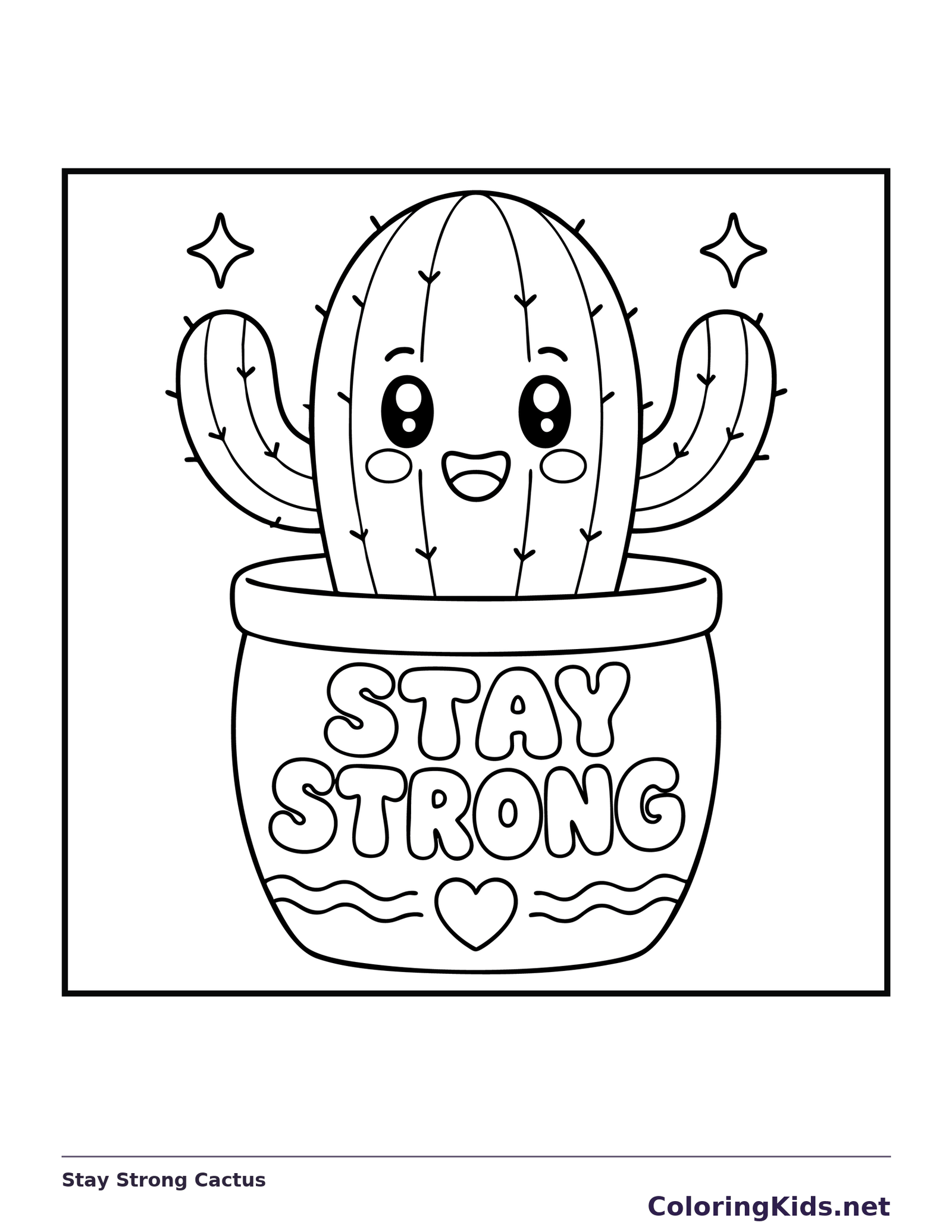 Black and white printable stay strong cactus coloring sheet