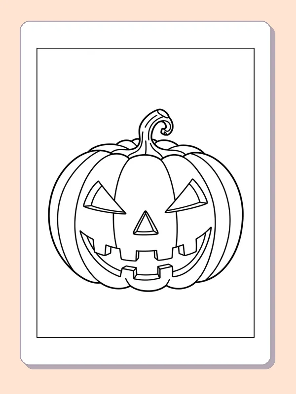 Classic Grinning Jack-o'-Lantern coloring page, black and white printable line art