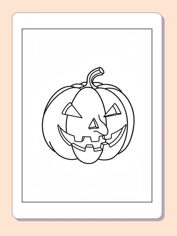 Jack-o'-Lantern with a Curled Stem coloring page, black and white printable line art