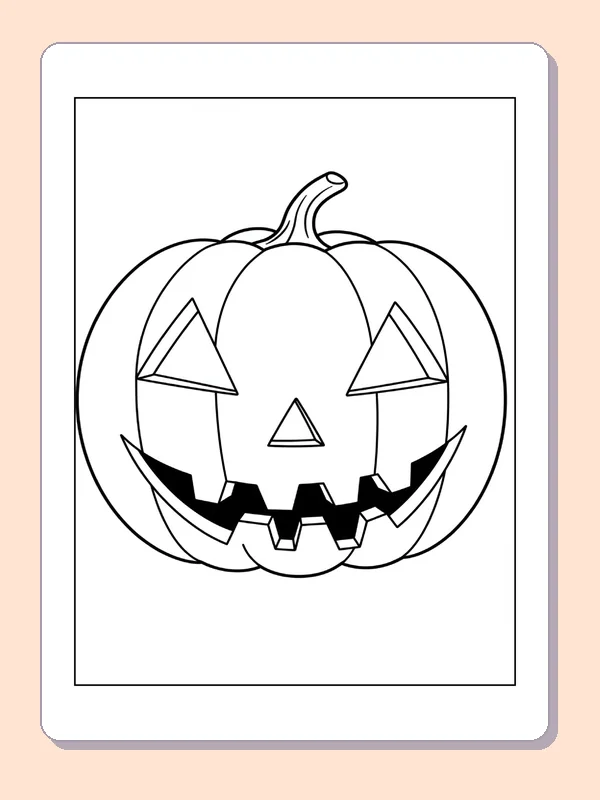 Jack-o'-Lantern with Pointed Eyes coloring page, black and white printable line art
