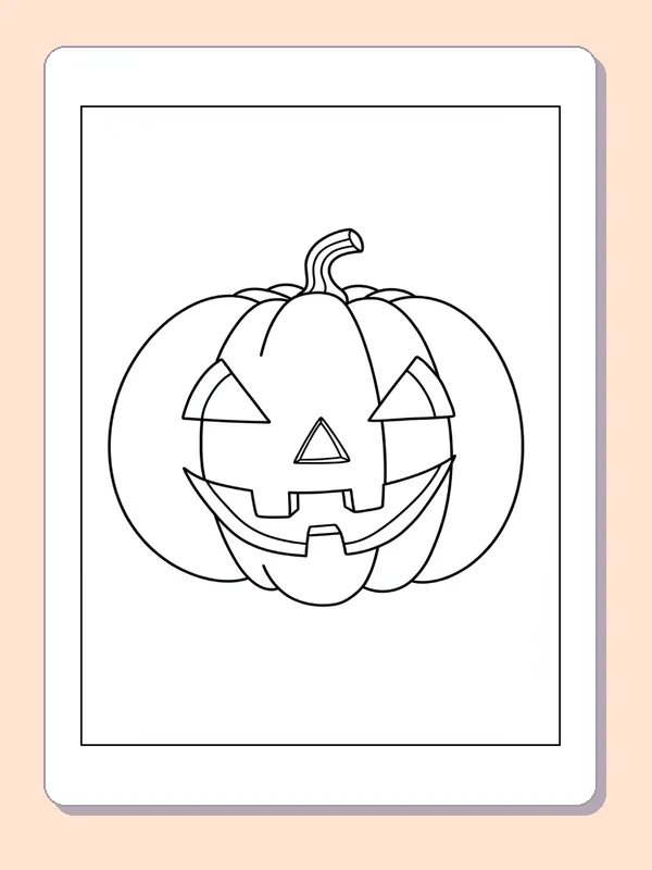 Jack-o'-Lantern with a Simple Smile coloring page, black and white printable line art