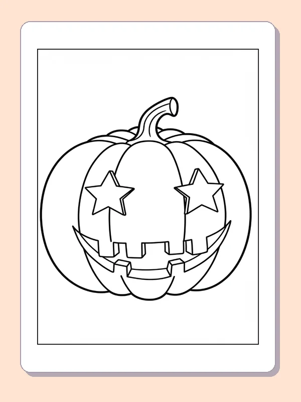 Jack-o'-Lantern with Star Eyes coloring page, black and white printable line art