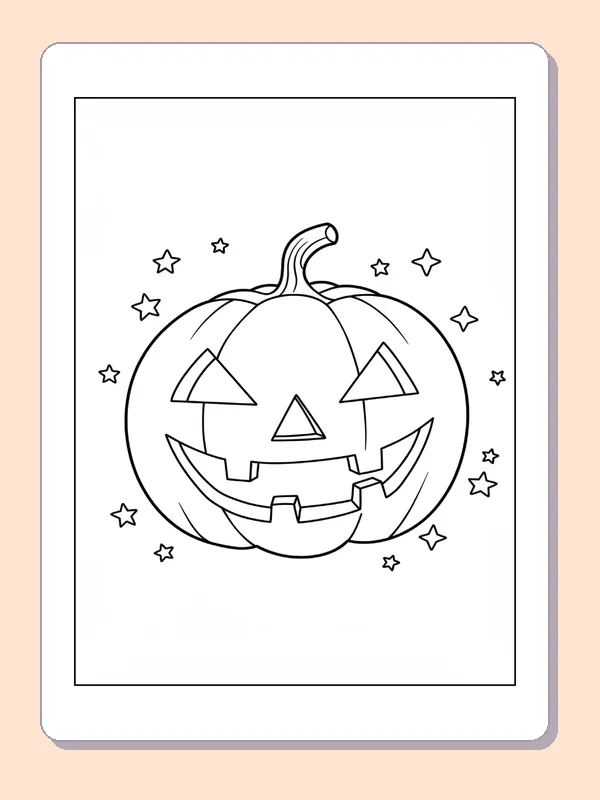 Jack-o'-Lantern with Tiny Stars coloring page, black and white printable line art
