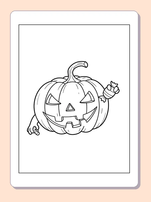 Waving Jack-o'-Lantern coloring page, black and white printable line art