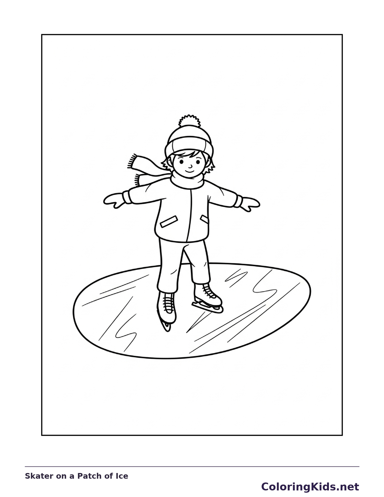 Skater on a Patch of Ice coloring page: black and white line art to print or color online