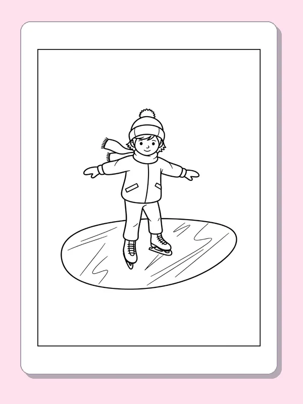 Skater on a Patch of Ice coloring page: black and white line art to print or color online