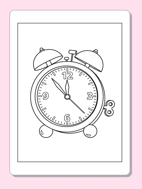 Twin-Bell Alarm Clock coloring page: black and white line art to print or color online