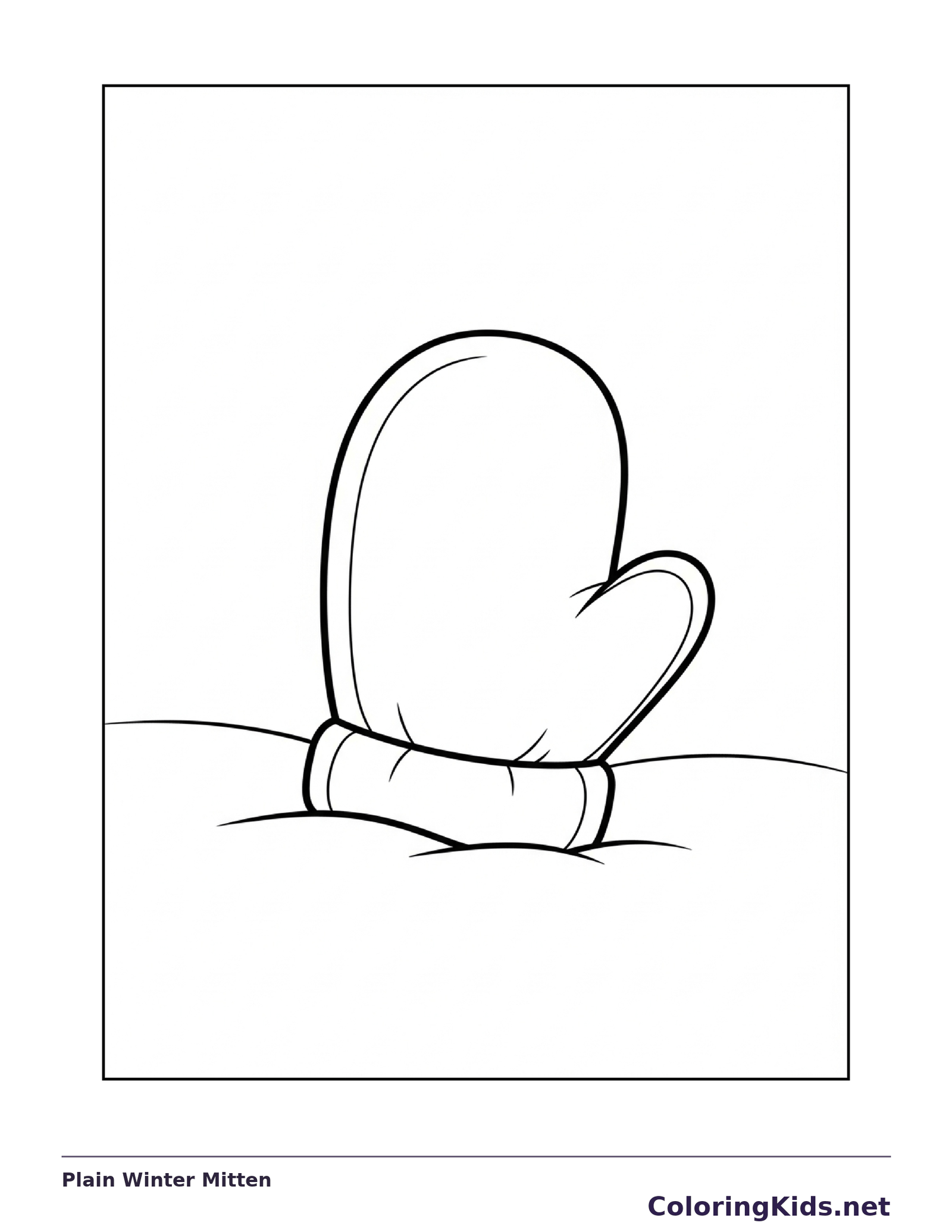 Plain Winter Mitten coloring page: black and white line art to print or color online