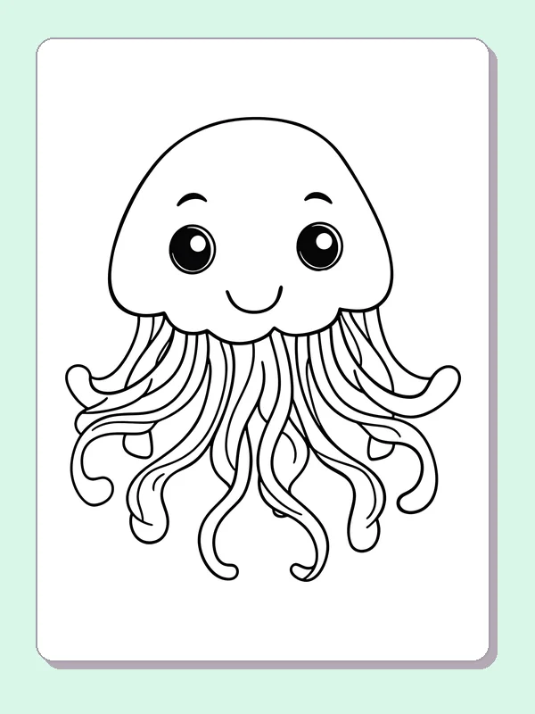 Smiling Jellyfish with Open Curled Arms coloring page preview