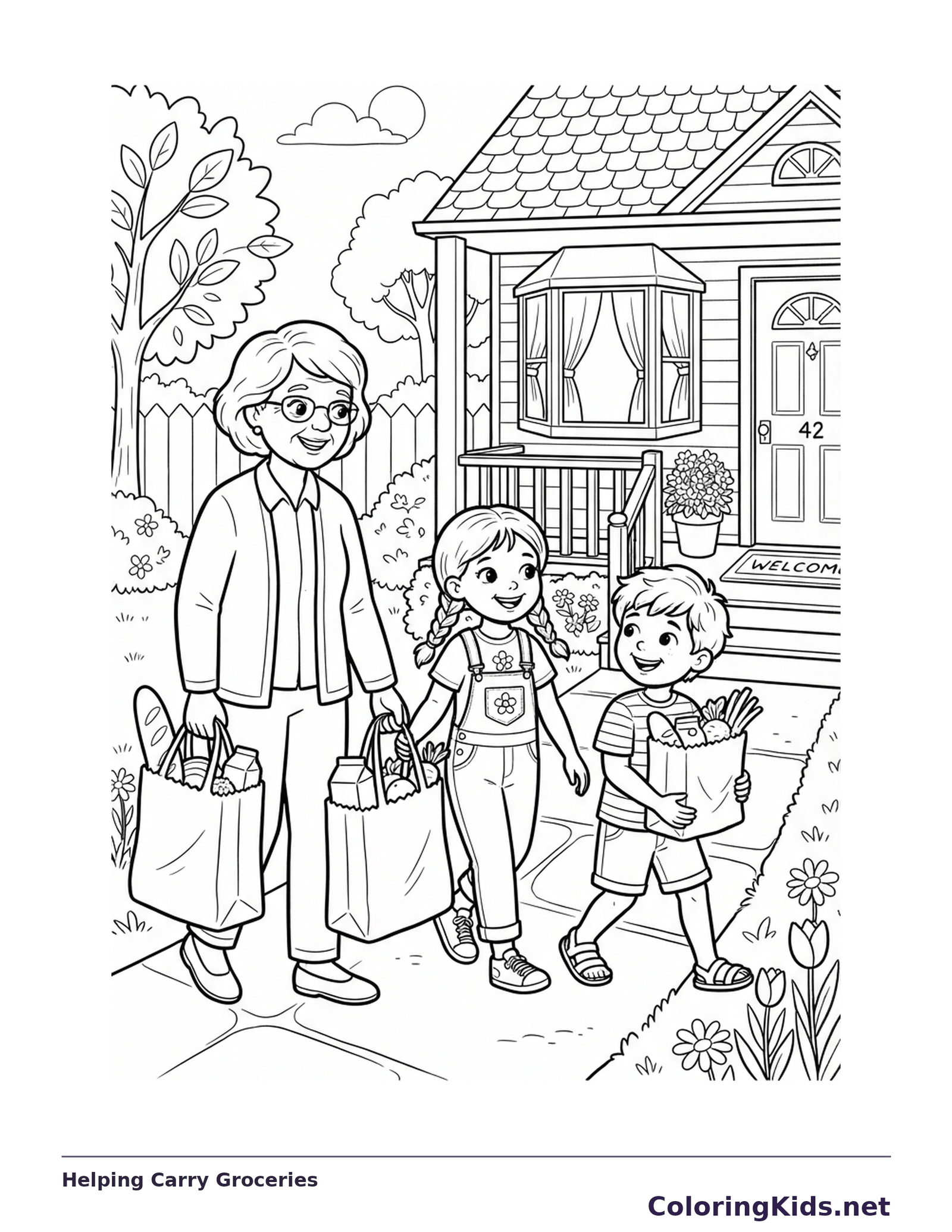 Helping Carry Groceries coloring page | ColoringKids.net