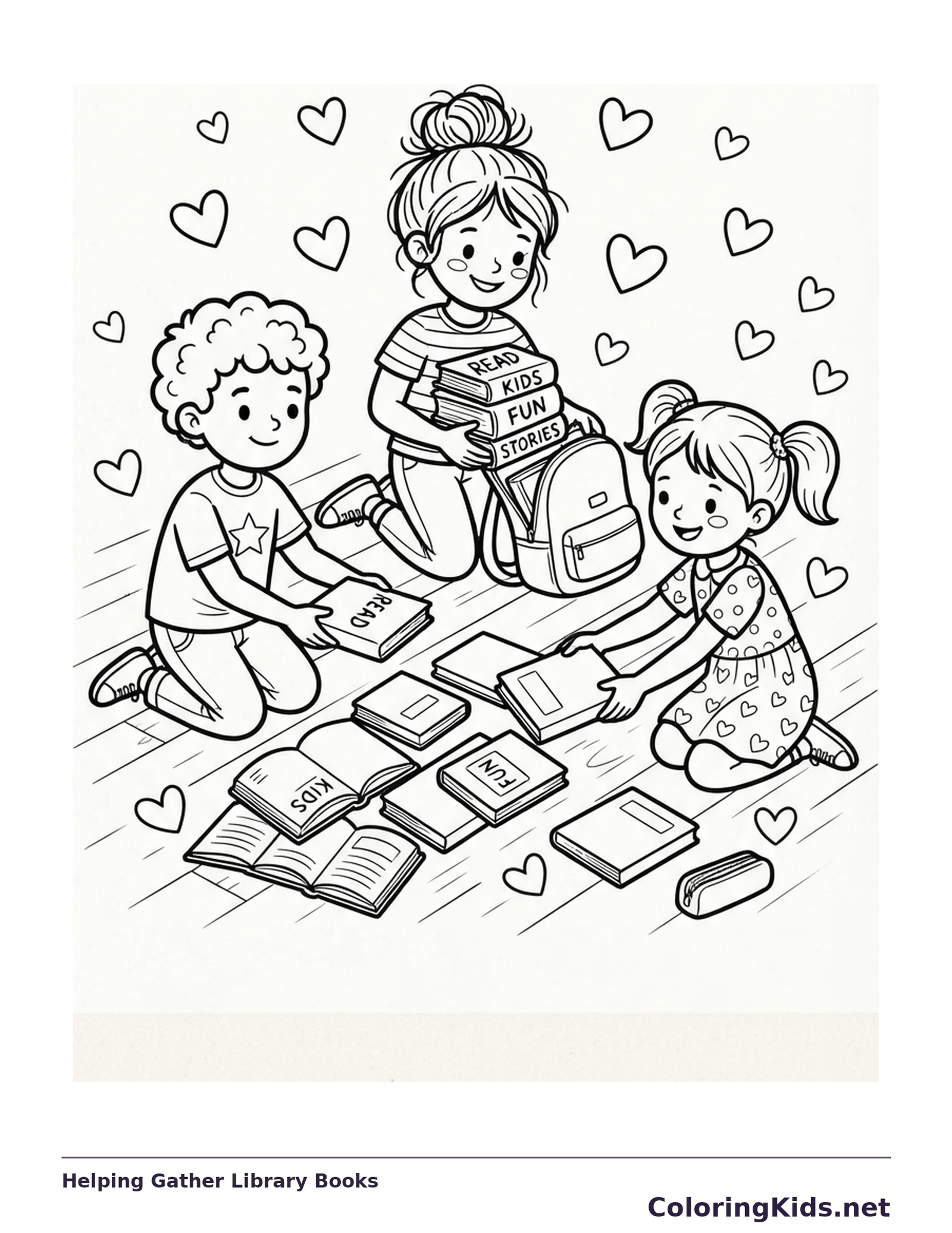 Helping Gather Library Books coloring page | ColoringKids.net