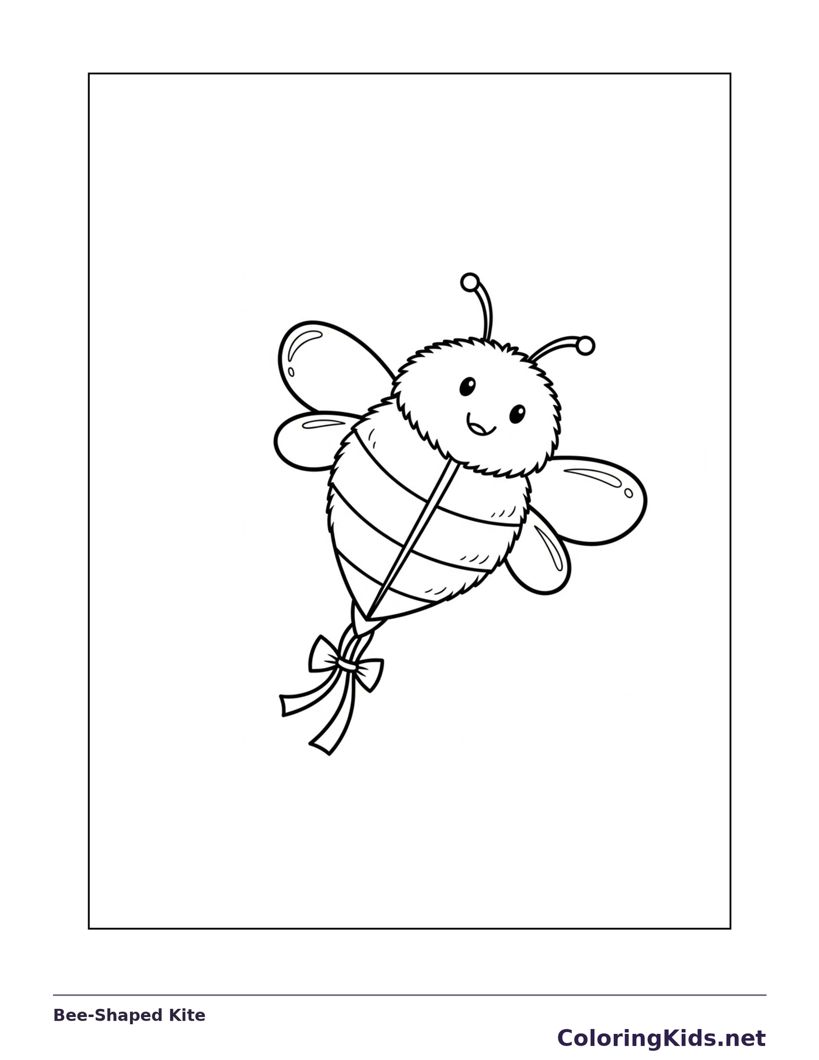 Black and white printable bee-shaped kite coloring sheet