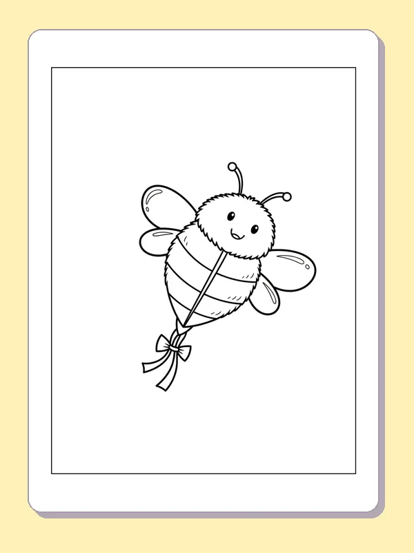 Black and white printable bee-shaped kite coloring sheet