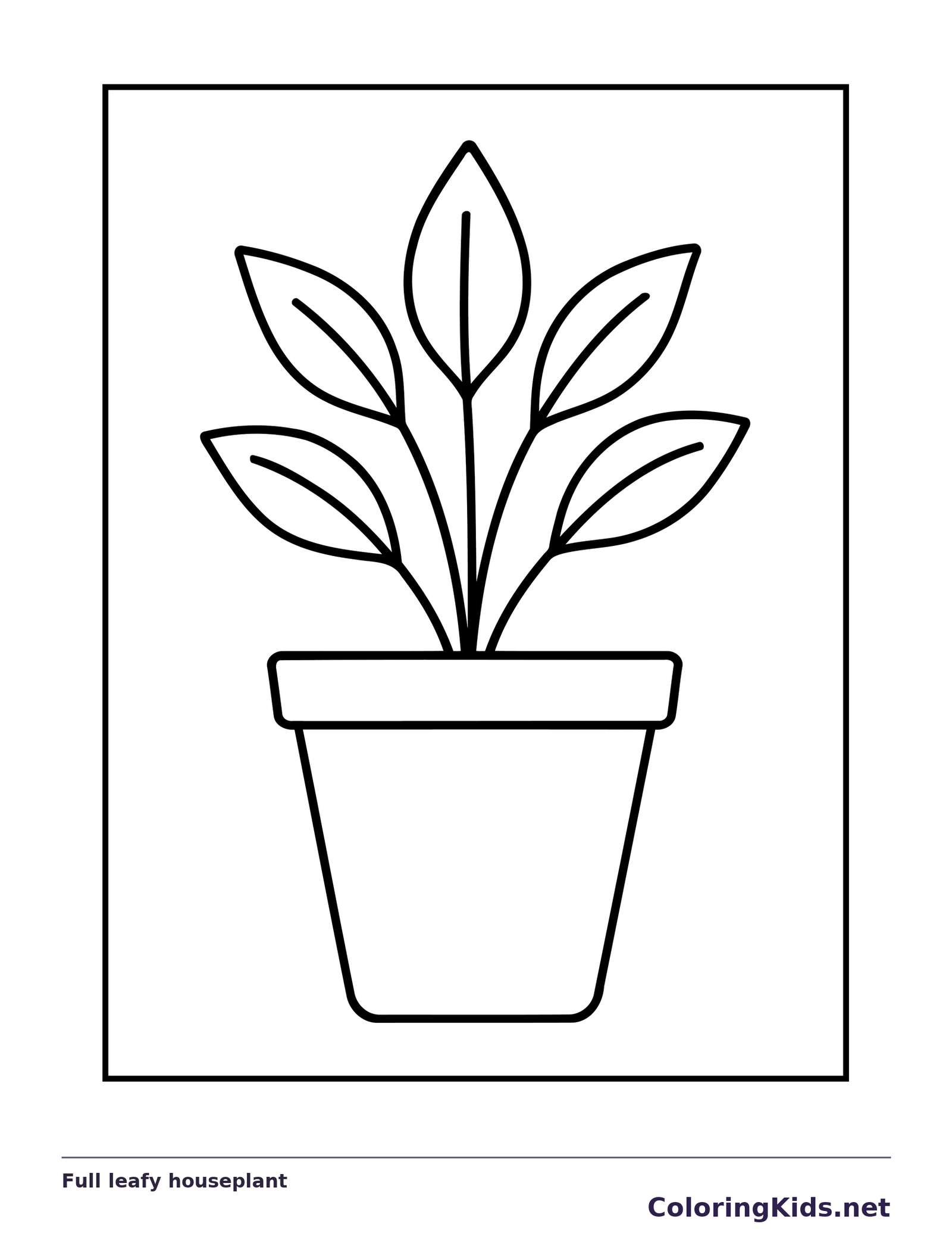 Black and white printable full leafy houseplant coloring sheet
