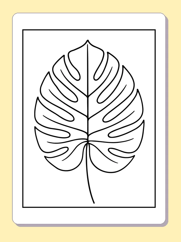 Black and white printable split tropical leaf coloring sheet