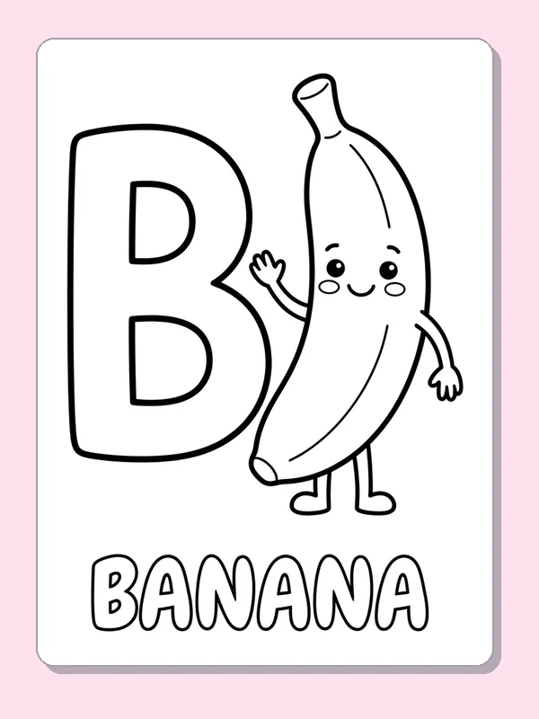 Large B beside a smiling banana above BANANA