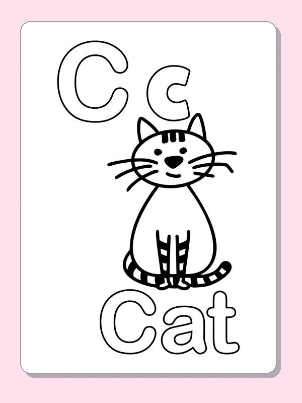 Uppercase and lowercase C with cat illustration and outlined word