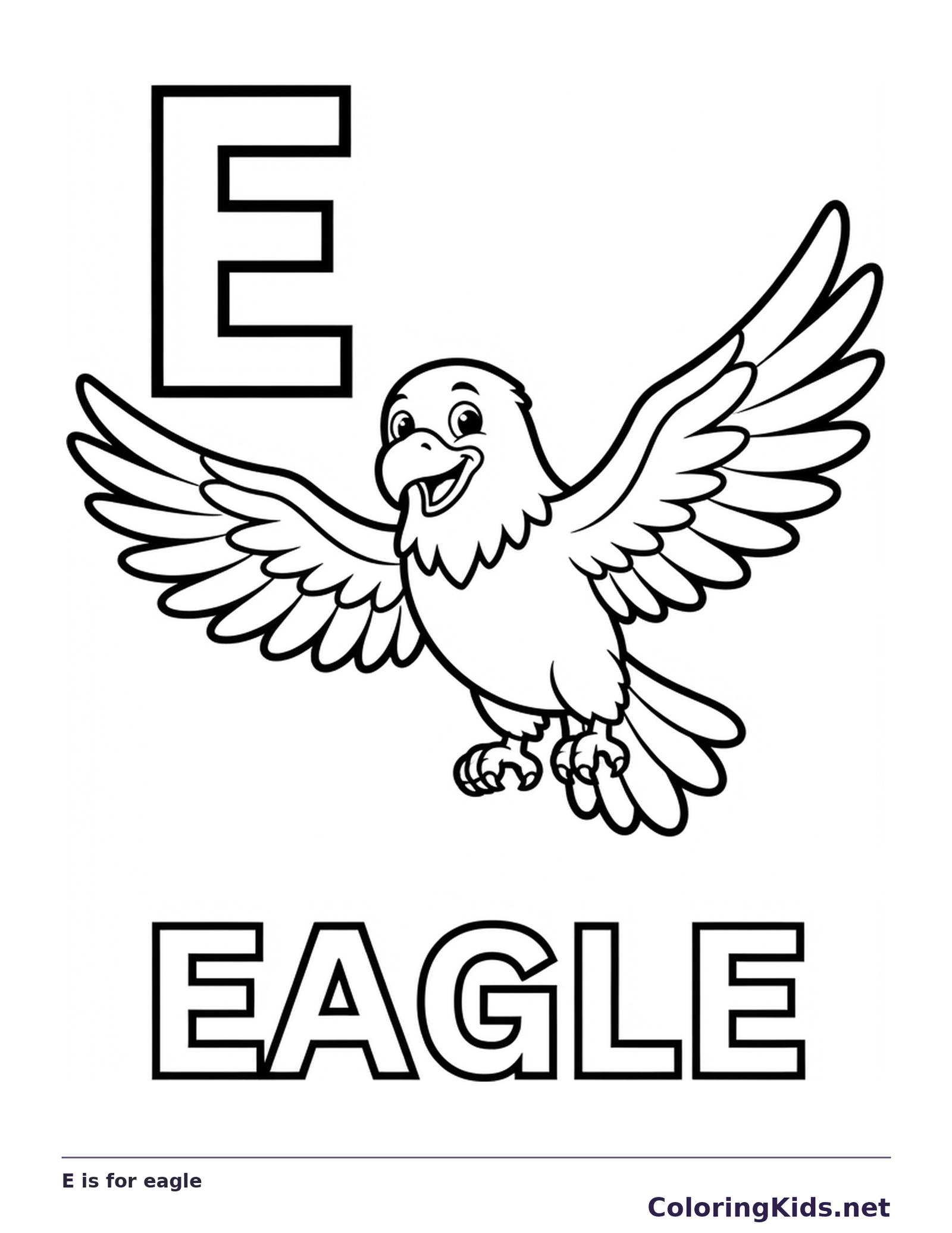 An eagle spreads both wings beside E, with many feather sections and outlined EAGLE letters underneath