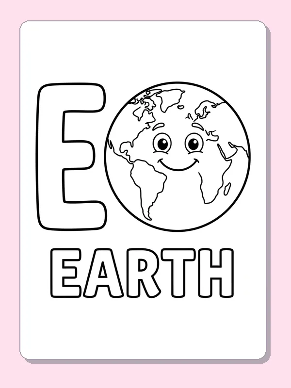 A smiling globe with simplified continent shapes sits beside E over large outlined EARTH letters