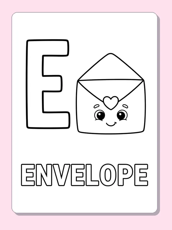 A smiling sealed envelope with a little heart sits beside E above the long outlined ENVELOPE word