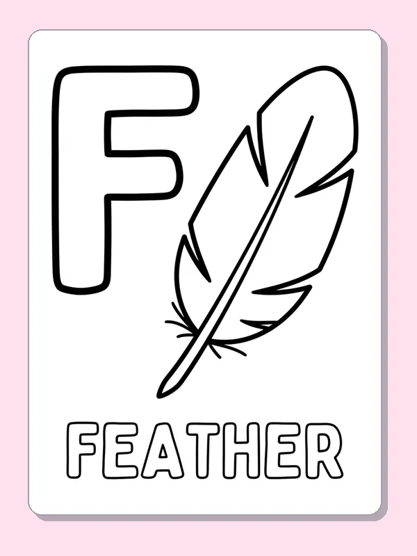 Uppercase F beside a broad feather and the word FEATHER