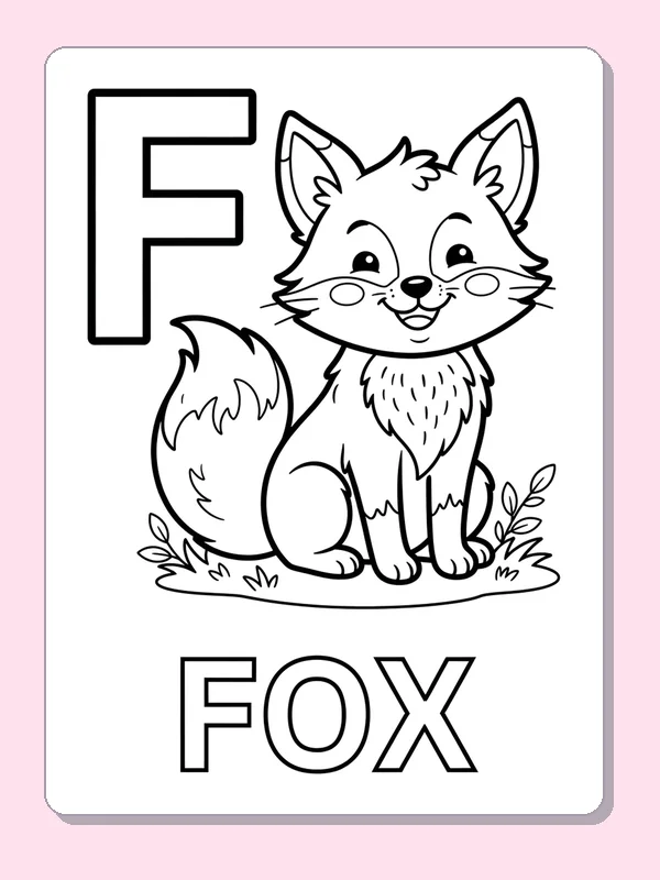 Uppercase F beside a seated fox and the word FOX