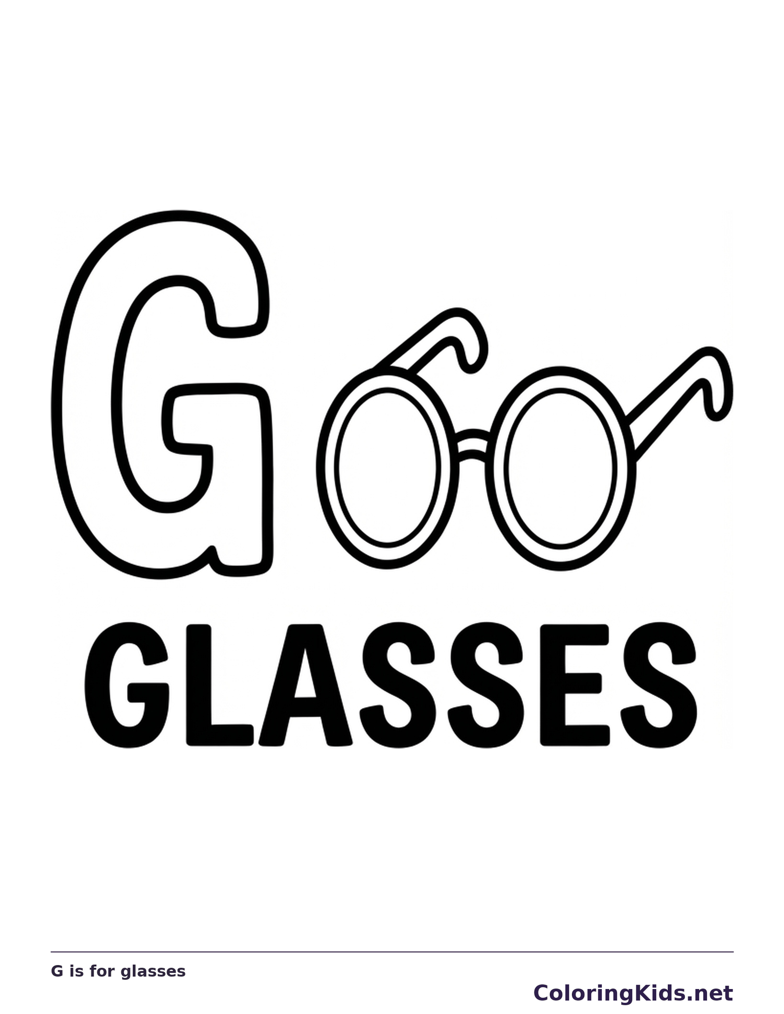 A pair of round eyeglasses sits beside G above a bold GLASSES label, with wide lenses for color designs