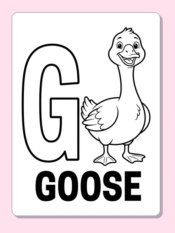 A long-necked goose stands beside G with layered wing feathers and a bold GOOSE label