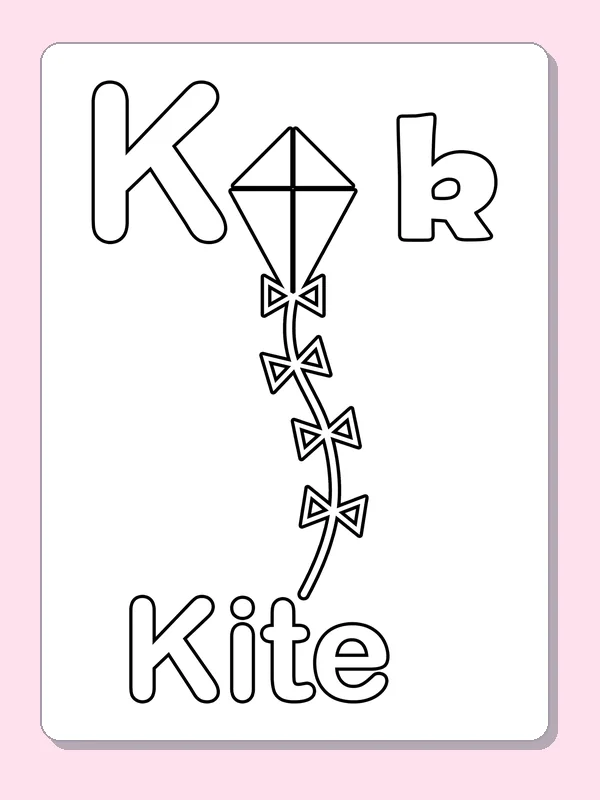 A diamond kite with a bow-trimmed tail hangs below uppercase and lowercase K, giving a second, distinct kite outline