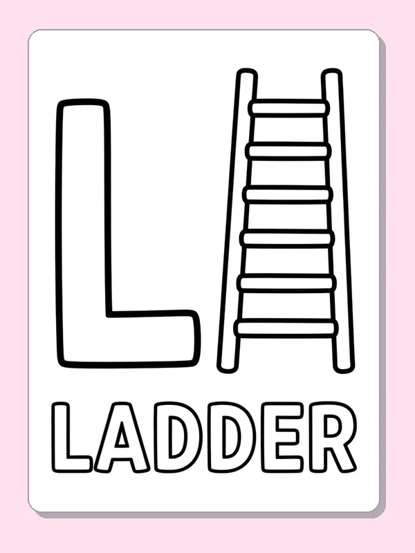 A straight ladder stands next to a large L; color its two side rails and count the repeated rungs