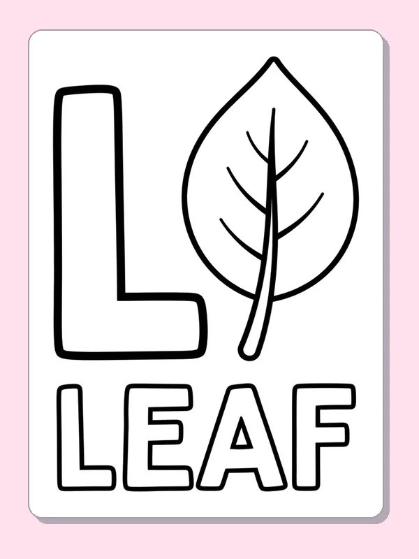 A single large leaf sits next to L, with its center vein and branches ready for one or several seasonal shades
