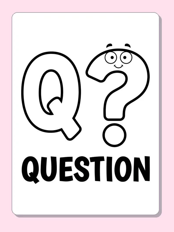 A large Q and curling question mark sit over the word QUESTION, leaving broad spaces for a first Q activity